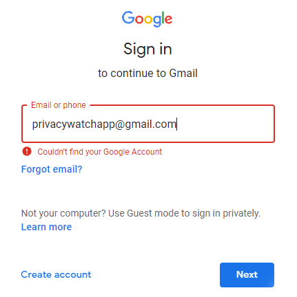 Check gmail address error